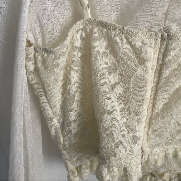 Privy Cream Ruched Bustier Blouse lace long sleeve size small - Picture 8 of 14